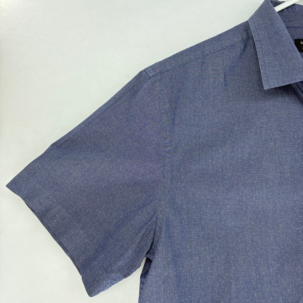 Banana Republic Slim Fit Chambray Short Sleeve Shirt Sz L Micro Dot Stretch - Picture 7 of 15